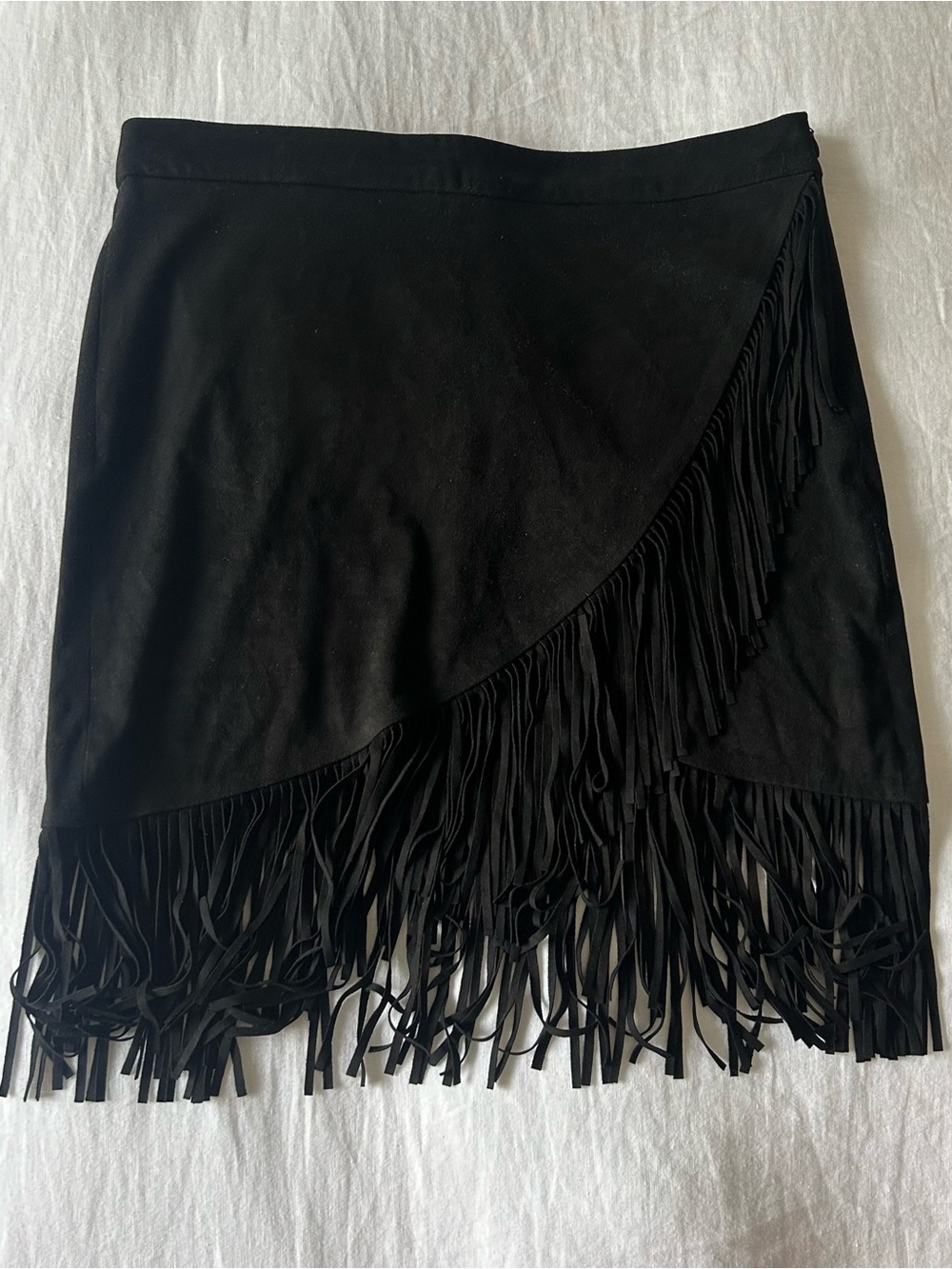 Zara Black Fringe Wrap-Style Mini Skirt